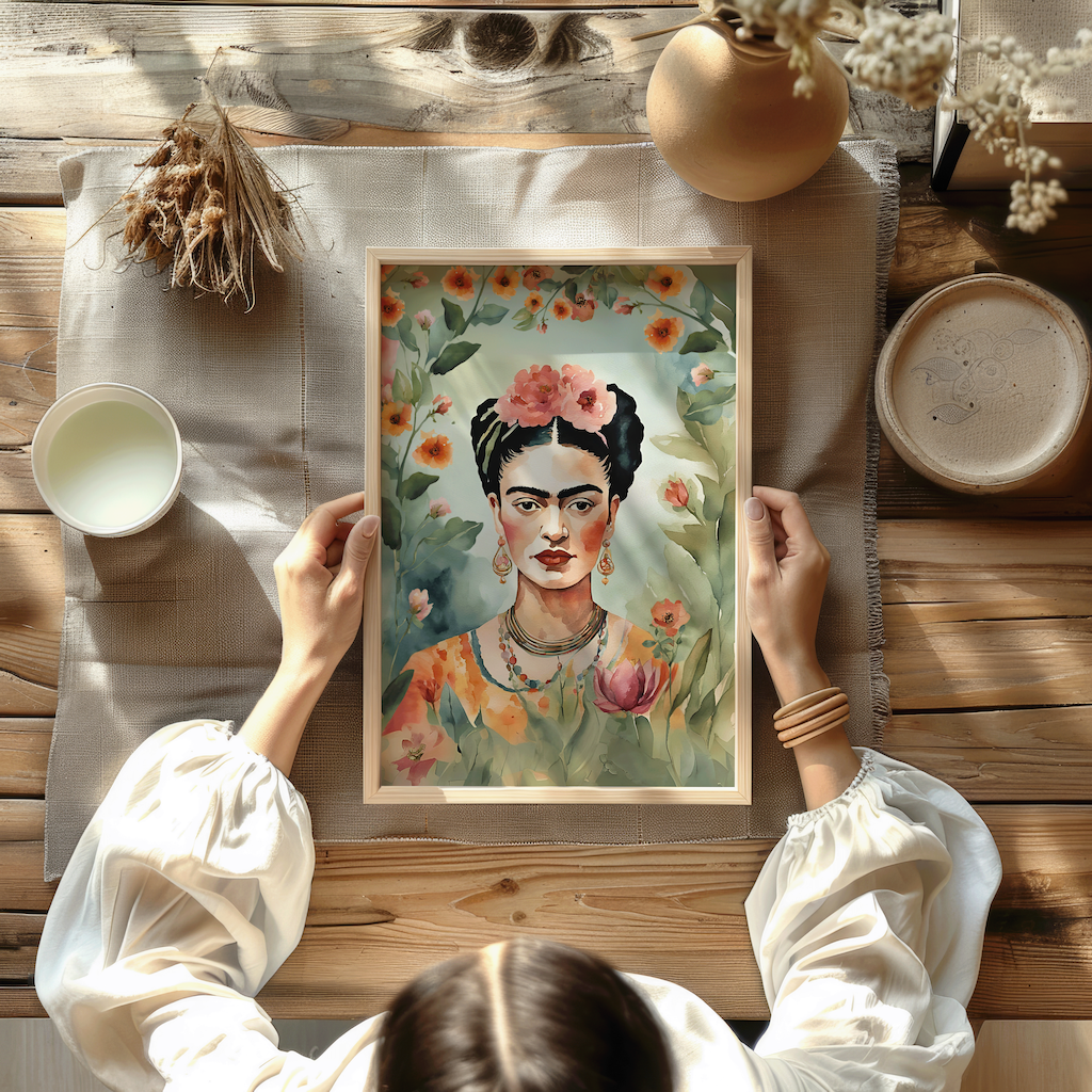 Frida Kahlo Wall Art | Canvas Art, Art Prints & Framed Canvas,  flower botanical floral colorful canvas wall art print, mexico artist, watercolor illustration, feminine artwork, living room, bedroom, dining room, hallway gallery wall, set of 2 set of 3 prints