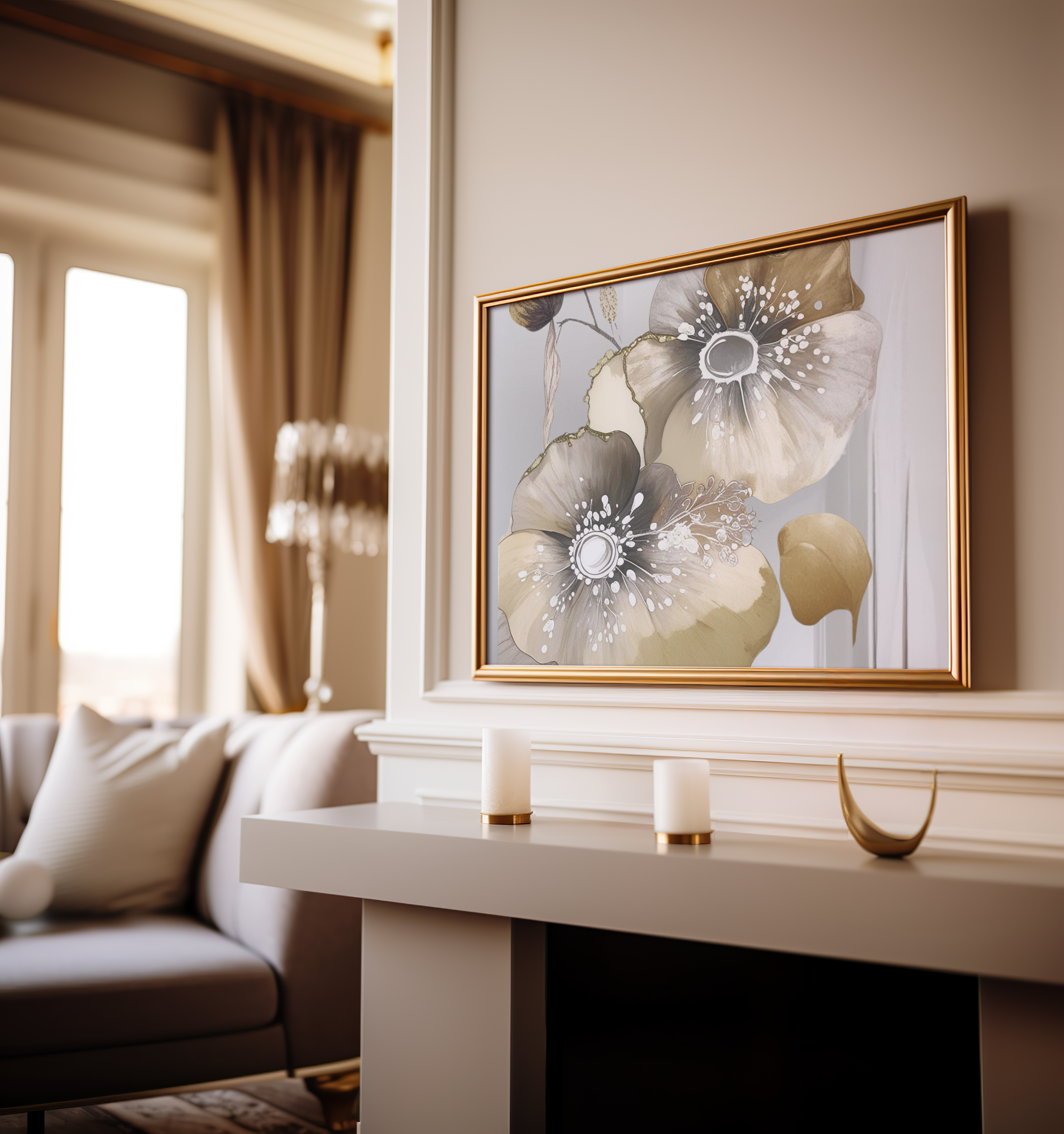 Abstract Flowers Art | Canvas Art, Art Prints & Framed Canvas, Taupe Spring Poppy II Wall Art, great big canvas, beige gold white 