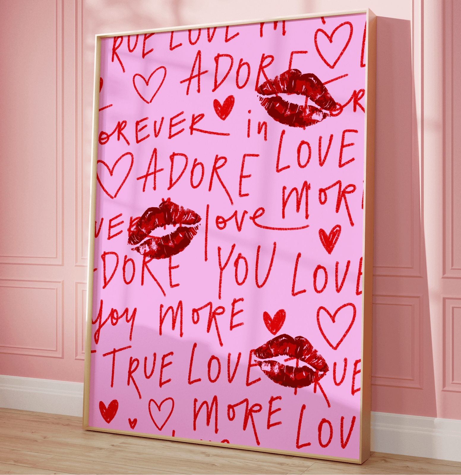 Red Lips and Love Words Wall Art – Pink and Red Romantic Print | Canvas Art, Art Prints & Framed Canvas - Buy Wall Art