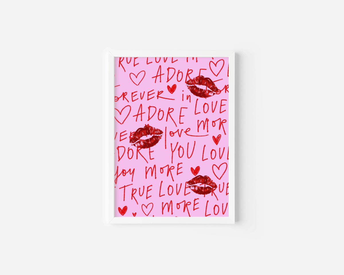 Red Lips and Love Words Wall Art – Pink and Red Romantic Print | Canvas Art, Art Prints & Framed Canvas - Buy Wall Art