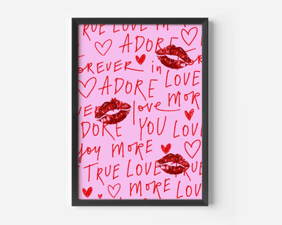 Red Lips and Love Words Wall Art – Pink and Red Romantic Print | Canvas Art, Art Prints & Framed Canvas - Buy Wall Art