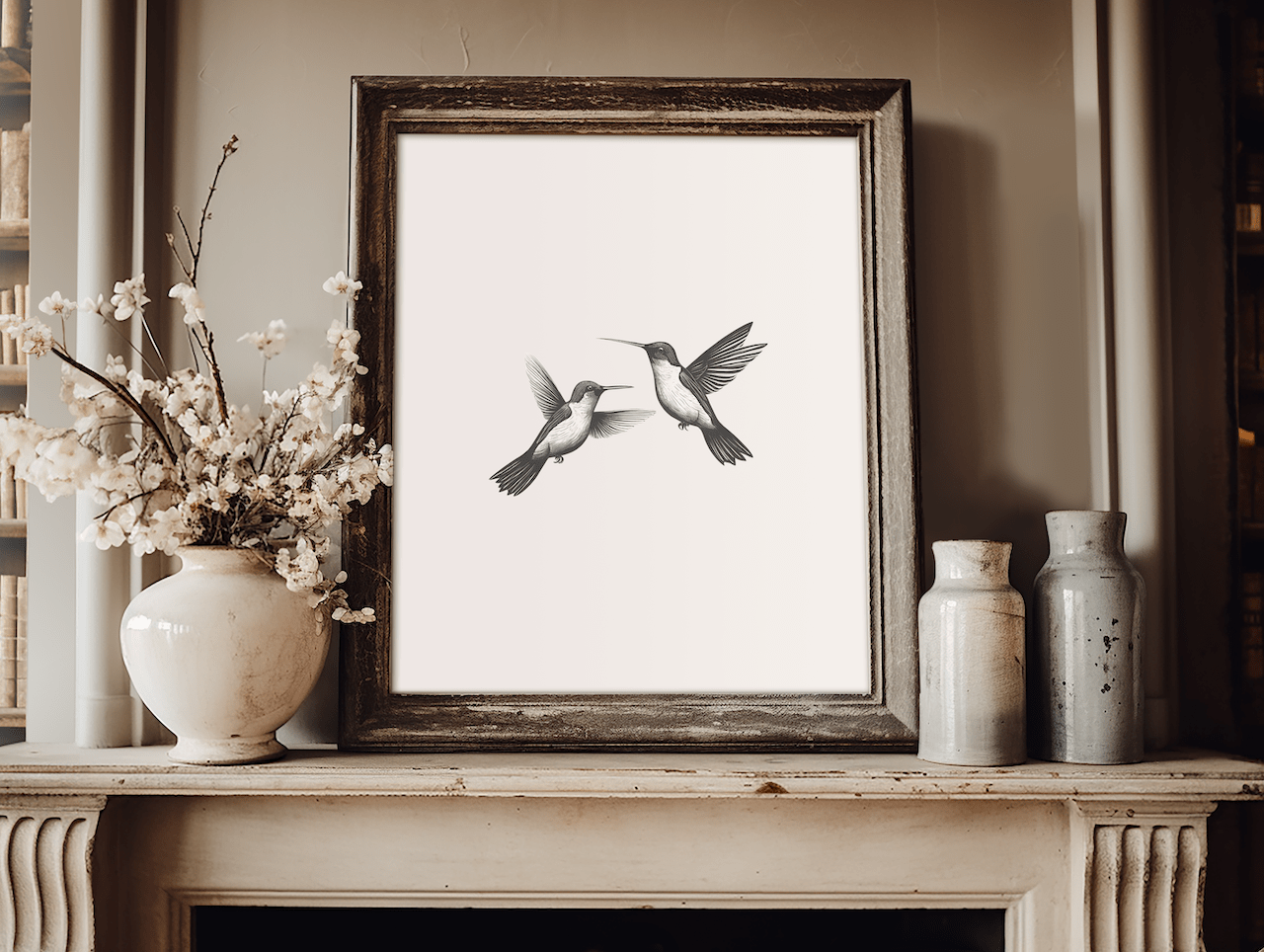 Hummingbird Wall Art – Minimalist Black and White Sketch Print