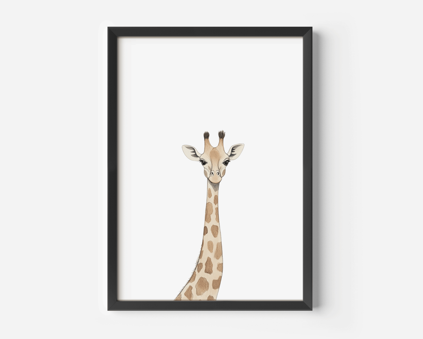 Rustic giraffe framed canvas wall art print styled for kids bedroom decor or neutral baby nursery