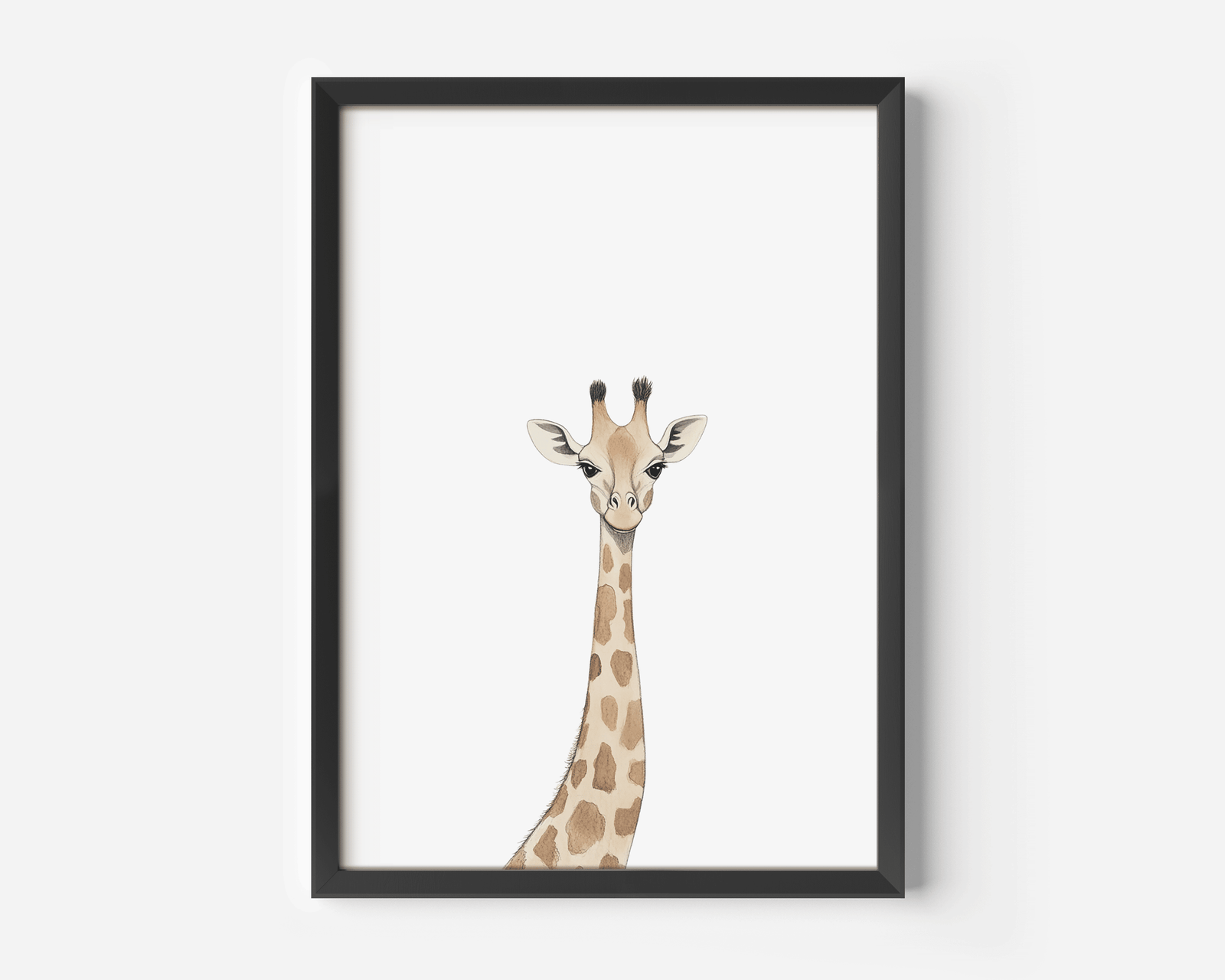 Rustic giraffe framed canvas wall art print styled for kids bedroom decor or neutral baby nursery