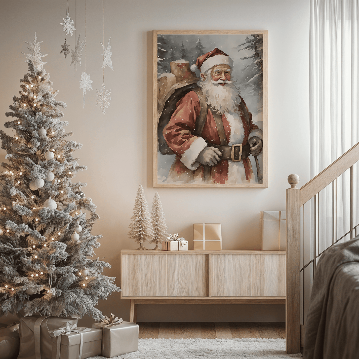 Santa Claus in the Snow – Vintage Christmas Wall Art Print - Buy Wall Art