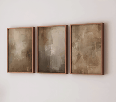 Set of three moody neutral abstract wall art prints in brown and beige tones
