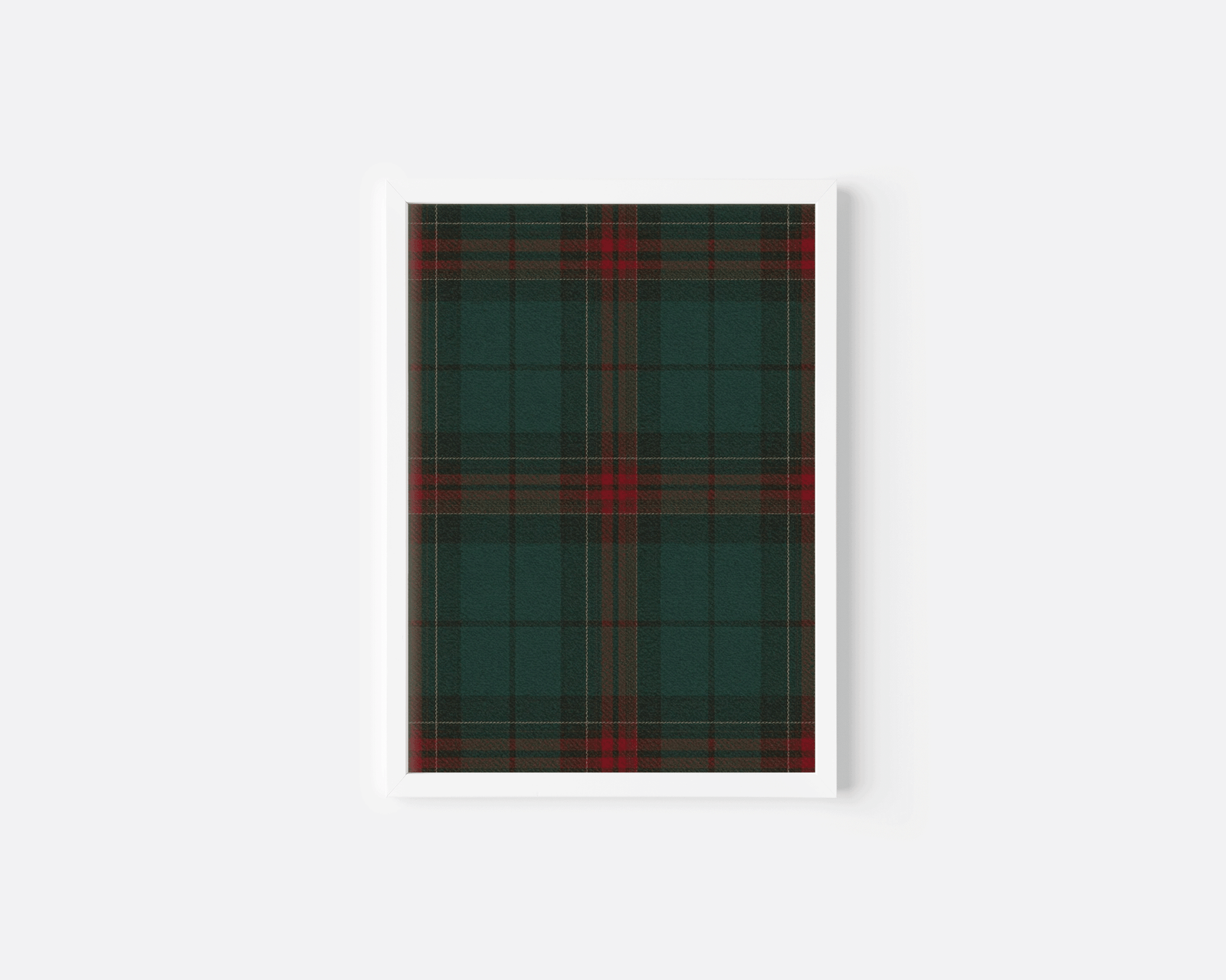 Minimalist white-framed tartan plaid wall art print, Ralph Lauren-inspired Christmas decor for modern seasonal home styling