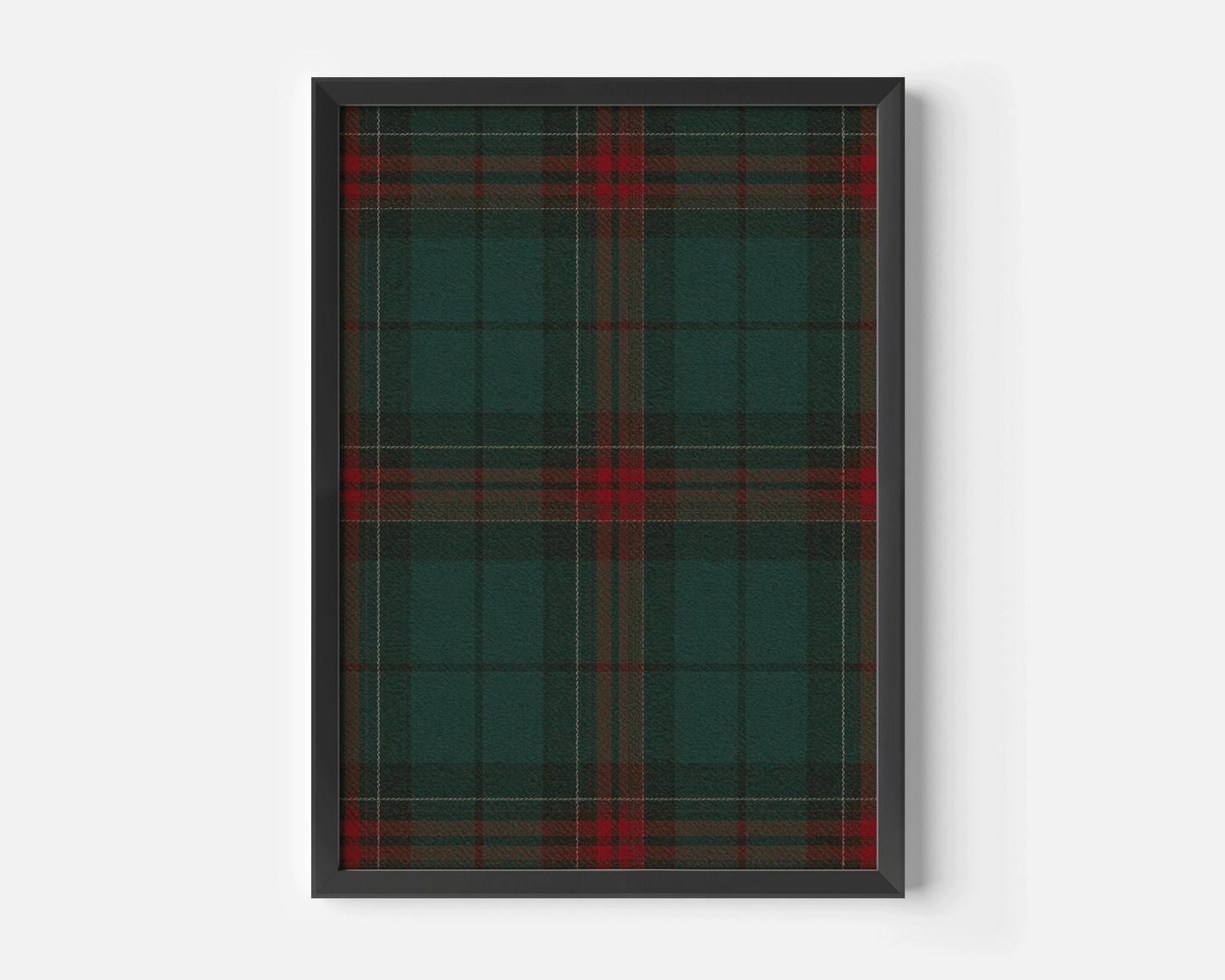 Tartan plaid Christmas wall art print in black frame, Ralph Lauren-inspired holiday decor for modern seasonal living rooms
