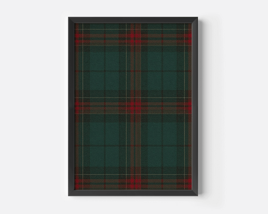 Tartan plaid Christmas wall art print in black frame, Ralph Lauren-inspired holiday decor for modern seasonal living rooms