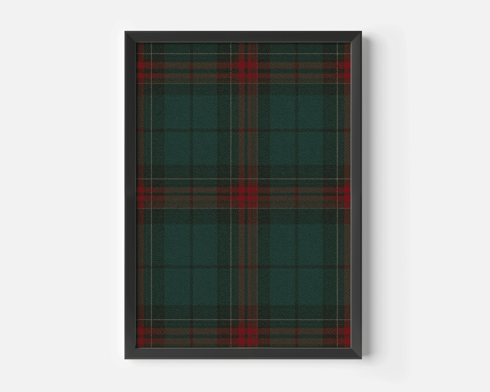 Tartan plaid Christmas wall art print in black frame, Ralph Lauren-inspired holiday decor for modern seasonal living rooms