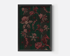 Tartan plaid Christmas wall art with vintage red horses and florals in a black frame