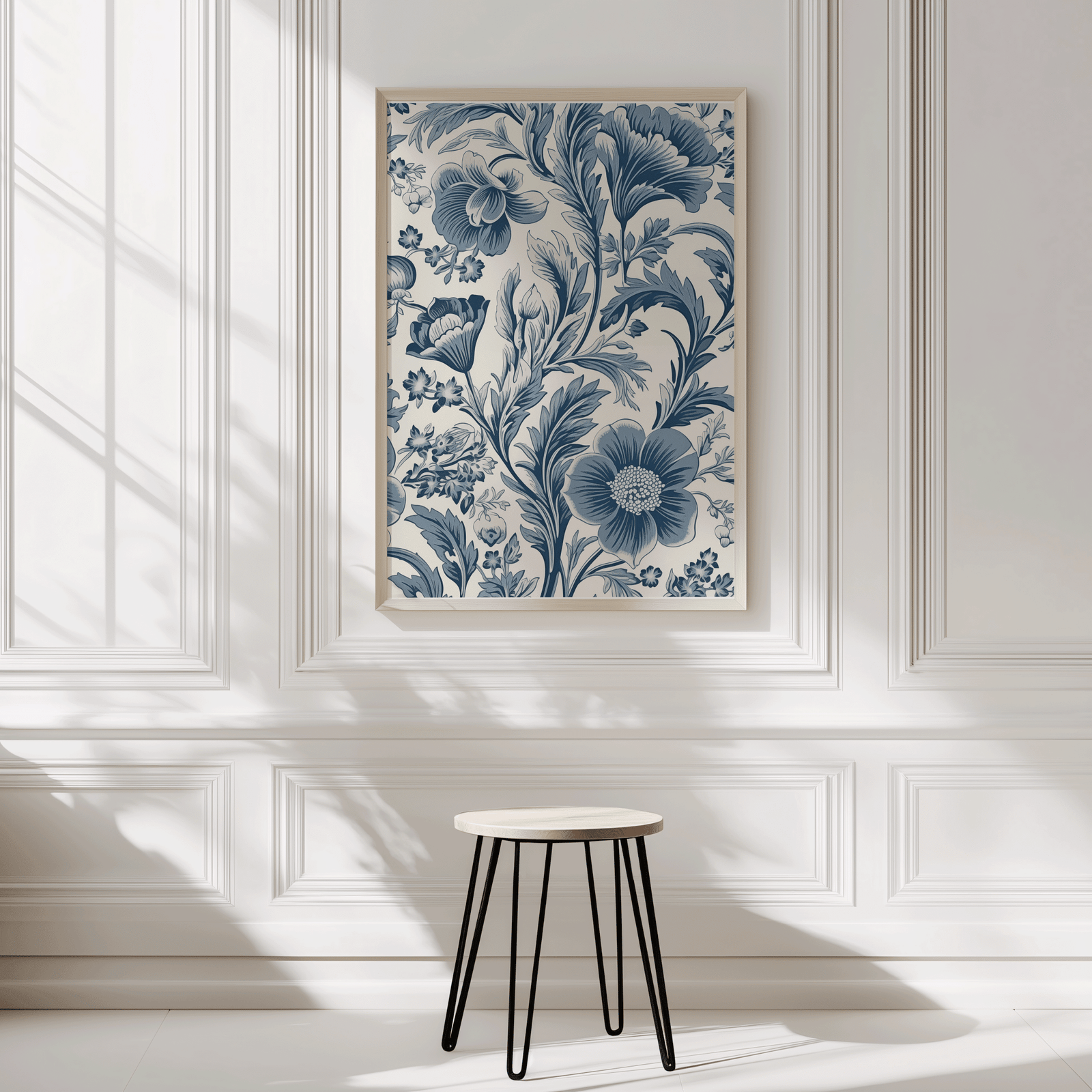 Vintage Blue Floral Wall Art | Botanical Pattern Print for Classic Spaces - Buy Wall Art