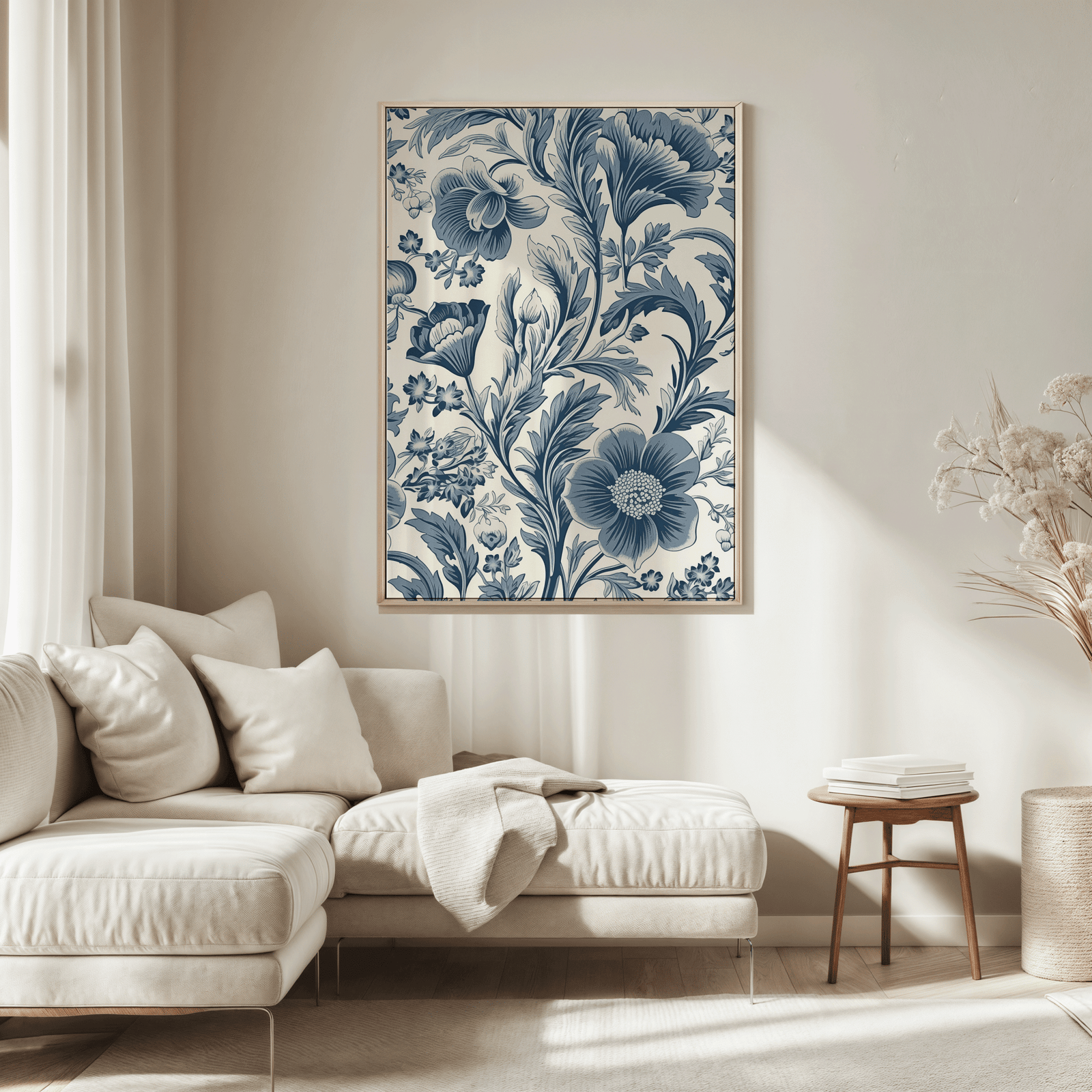 Vintage Blue Floral Wall Art | Botanical Pattern Print for Classic Spaces - Buy Wall Art