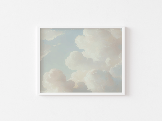 Soft vintage cloud wall art in oil painting style

