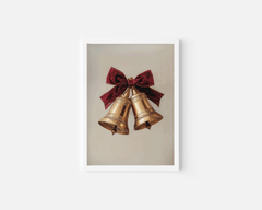 Christmas bells wall art in a white frame on a soft neutral wall