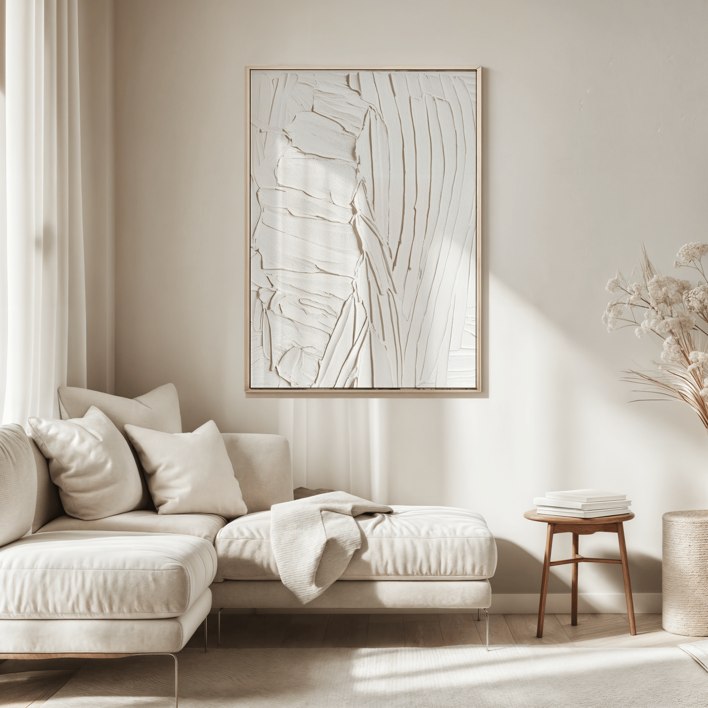 White Minimalist Wall Art | Abstract Print with Faux Texture Effect - Buy Wall Art