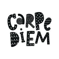 hand lettering motivational quote 'Carpe diem' - translation: 'Seize the day'. Good for posters, prints, cards, stickers, apparel decor. EPS 10