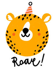 Birthday cheetah roar cartoon face illustration