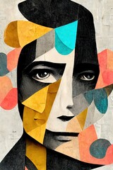 Abstract surrealism portrait made out of newspaper. concept art.