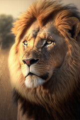 A beautiful image of an African lion in a plain of the African savannah in eastern and southern Africa