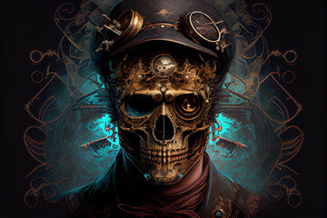 day of the dead steampunk skull unique digital art fantasy cogs skeleton pirate