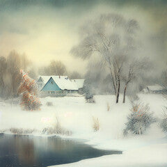 Winter Illustration oil on canvas painting effect Generative