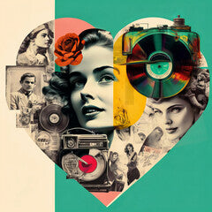 60s retro fashion background with heart. Valentines day. Retro style collage. Digital Illustration, Generative AI