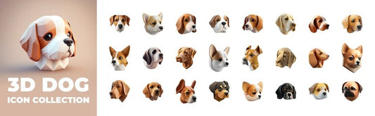 3D dog icon collection. Generative AI. Beautiful and cute 3D dog icons. Dog icon high resolution and transparent background.