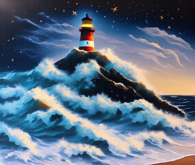 Lighthouse on the Coast, Oil Paint, Generative AI Illustration