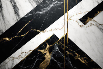 Abstract black white golden grunge marble geometric background. Generative AI