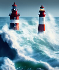Lighthouse on the Coast, Generative AI Illustration