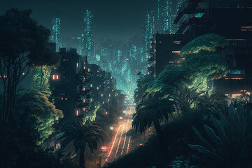 A Futuristic View of an Urban Green Skyline. Created with Generative AI.