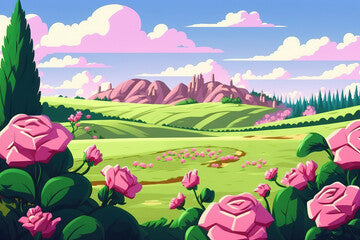 a backdrop of natural beauty featuring a springtime rose flower field scene. Generative AI
