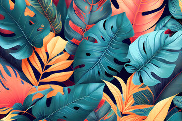 abstract background colorful tropical leaves. Generative AI