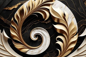 Abstract art deco marble gold floral background. Generative AI