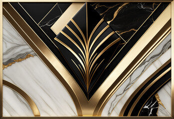 Abstract art deco marble gold geometric background. Generative AI