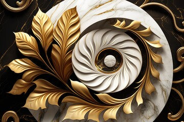 Abstract art deco marble gold floral background. Generative AI