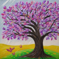 Spring trees painted with oil paints. Generative AI.