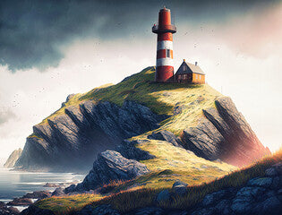 Painting of a lighthouse on a hill - generative AI