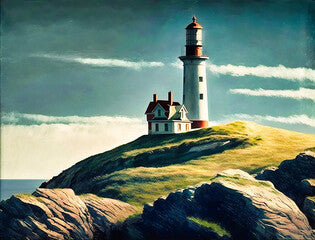 Painting of a lighthouse on a hill - generative AI