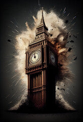 big ben exploding, london england, created with ai