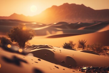 A sweeping desert landscape with towering sand dune