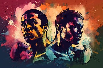 Two Men With Different Colored Paint Splatters On Their Faces Boxing Gym Fauvism Motion Graphics