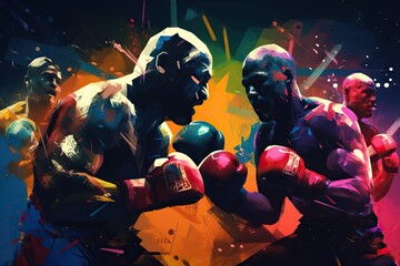 Two Professional Boxers In A Colorful Painting Style With A Splash Of Paint Boxing Gym Fauvism Motion Graphics
