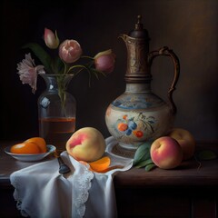 Pitcher and Peaches: A Still Life Painting