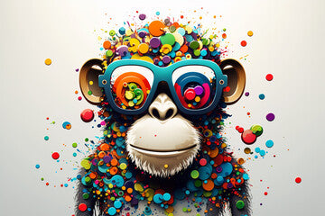 Cartoon colorful monkey with sunglasses on white background, Created with generative AI