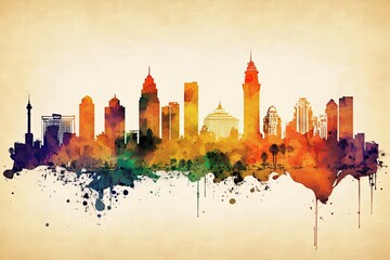 colorful city skyline in watercolor. Generative AI