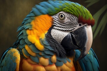 A Close Up View of a Parrot. AI