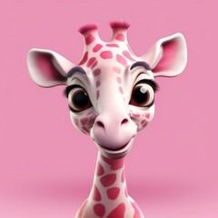 3D cute cartoon giraffe on a pink background portrait