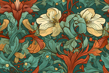 floral art nouveau pattern, playful, repeating, deco, highly detailed, seamless and repeating pattern, illustrated style, vintage wallpaper, seamless pattern with flowers